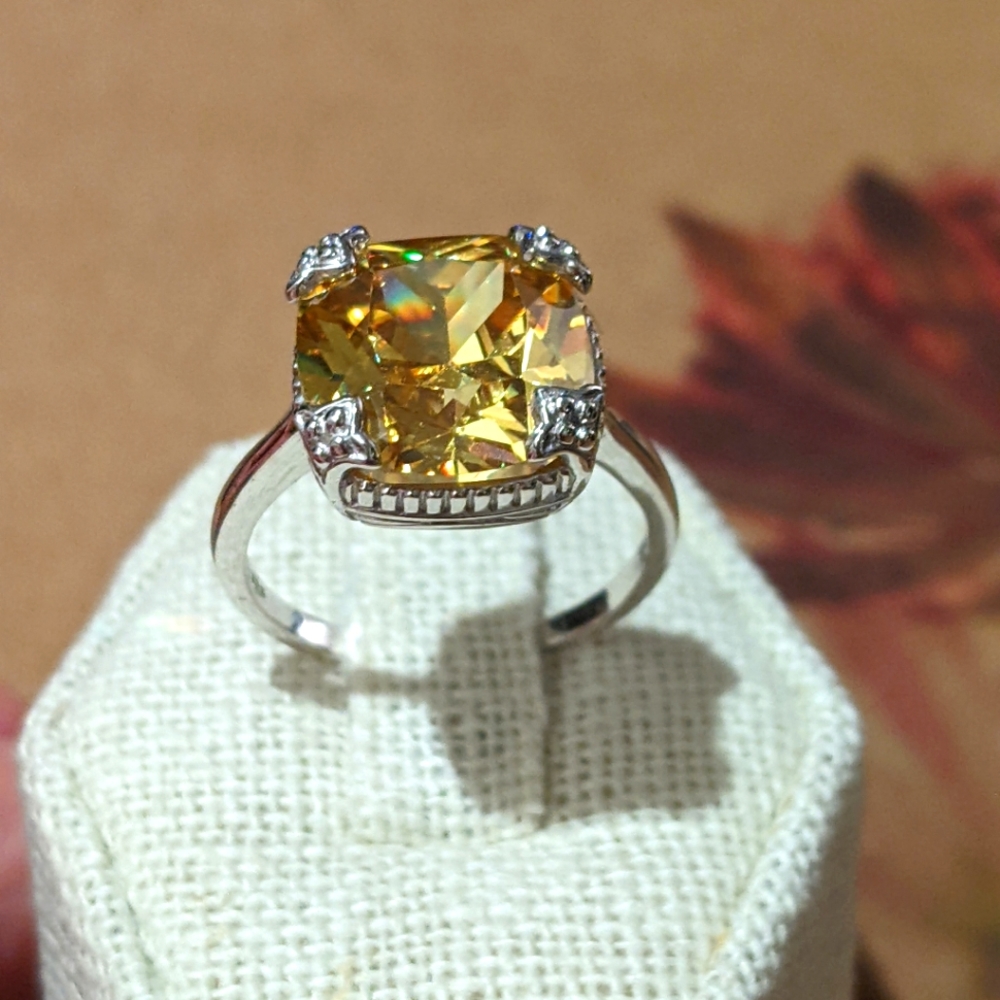 Canary Diamond (CZ) cushion cut cocktail engagement ring